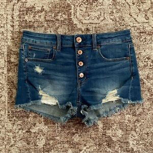American Eagle Hi-Rise Shortie Super Stretch Distressed Denim Jean Shorts Size 6